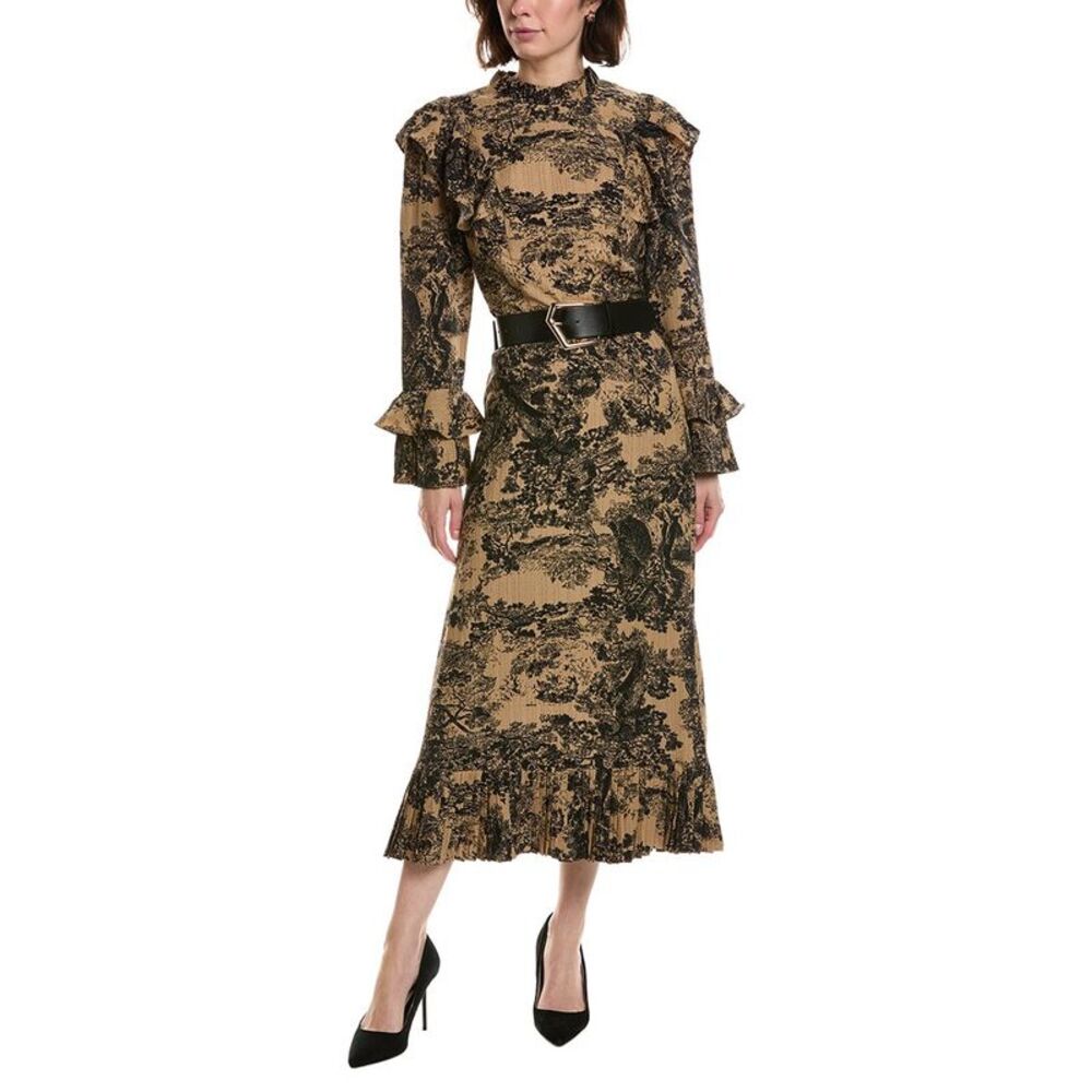 Pascale La Mode Womens  Tie Neck Bell Sleeve Midi Dress